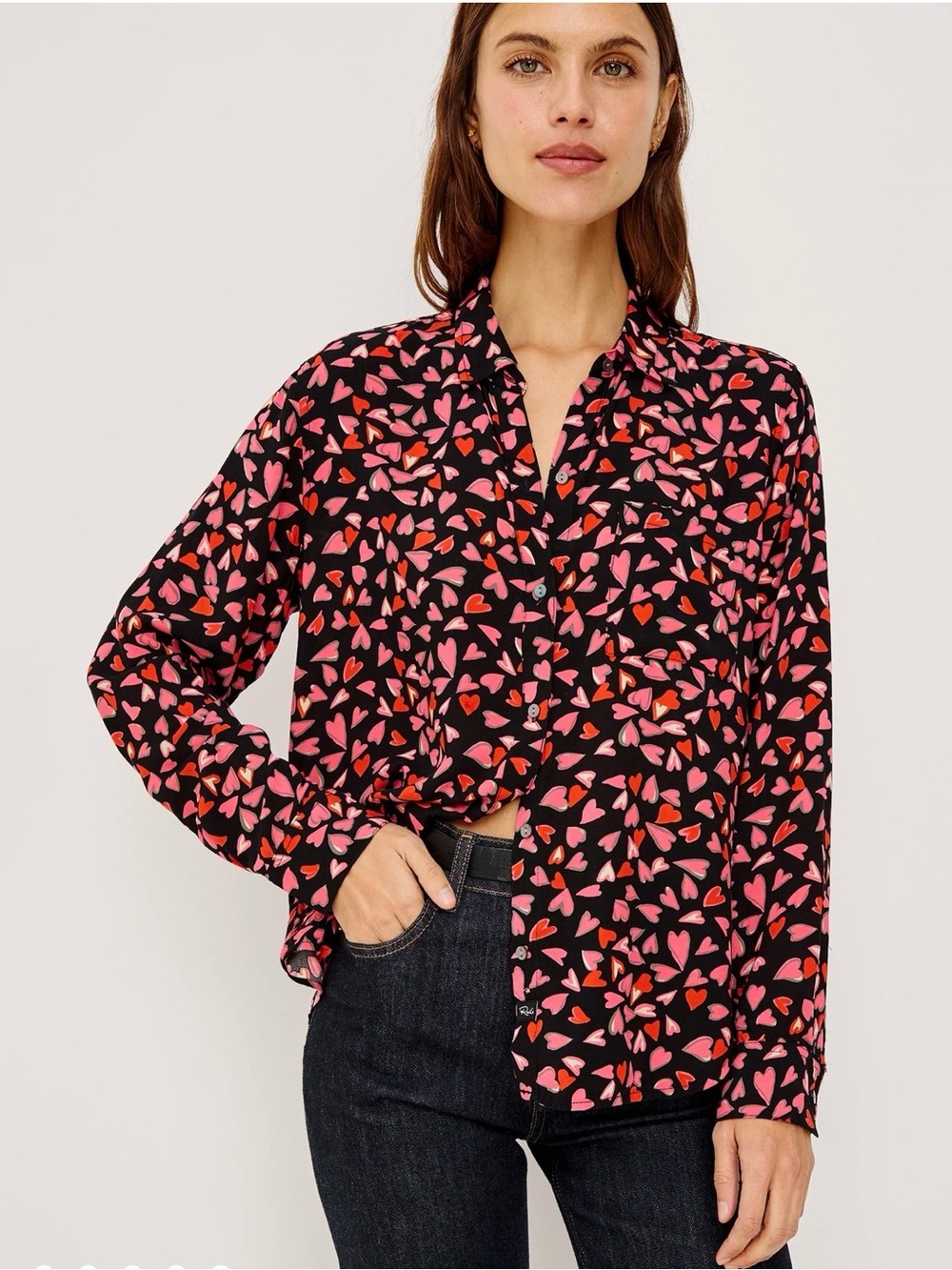 Rails Josephine Love Struck Heart Print Rayon Button Down Blouse S